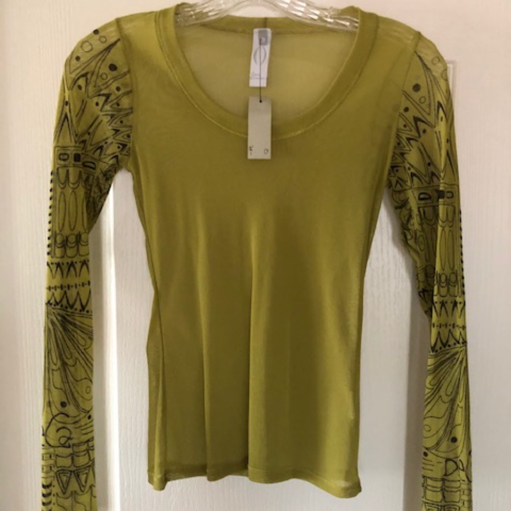 Women's Deco Sheer Olive Blouse Sz 0